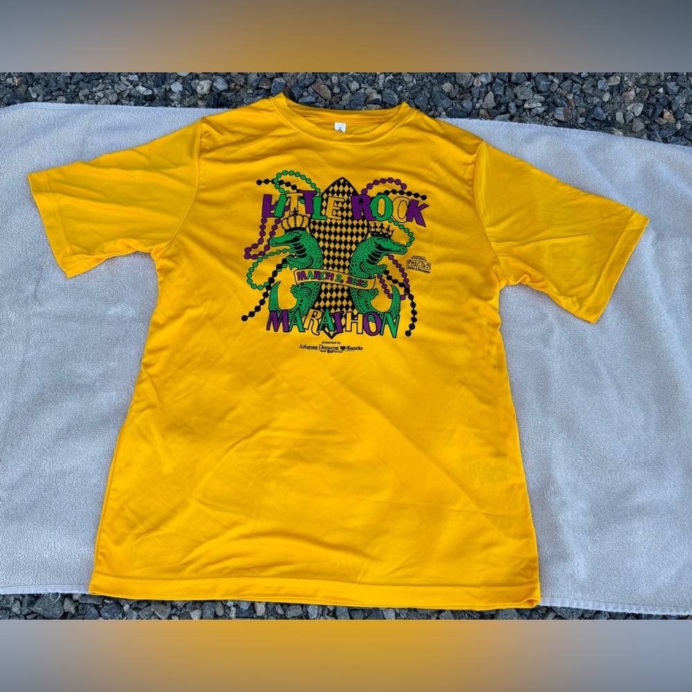2025 LITTLE ROCK MARATHON T-Shirt Mardi Gras Yellow Green Purple Finisher Tee